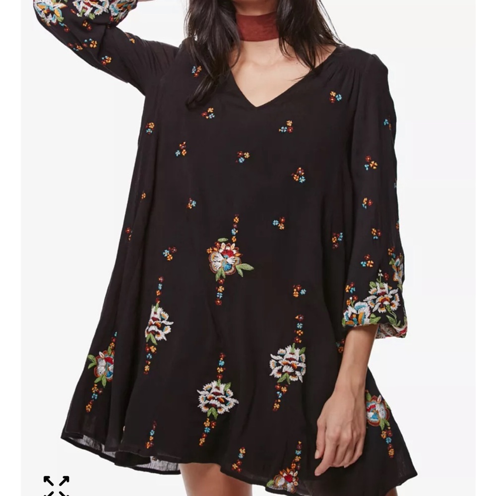 Free People Black Floral Backless Dress Small size.